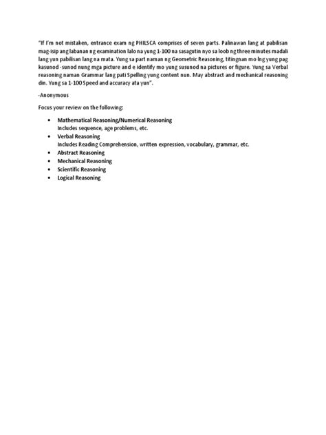 Tips For Philsca Entrance Exam PDF .